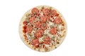 A frozen Chorizo Ã¢â¬â¹Ã¢â¬â¹pizza isolated on a white background Royalty Free Stock Photo